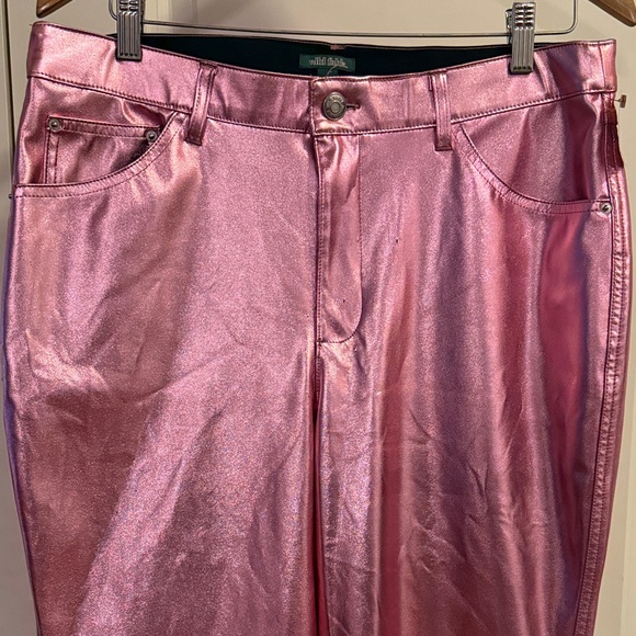GUC Wild Fable Metallic Faux Leather High Waist Pink Flared Pants Size 14 - Picture 4 of 9